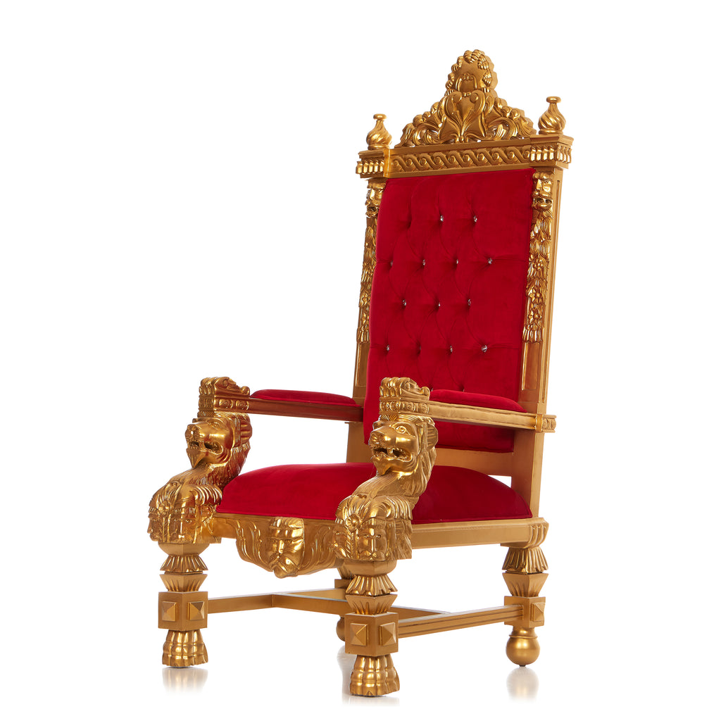 "King Samuel 68" Lion Throne Chair - Red Velvet / Gold